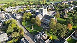 Y Gadeirlan Llanelwy (cefndir morfa Rhuddlan - Bryniau Clwyd) - St Asaph with Bryniau Clwyd AONB in the background 09